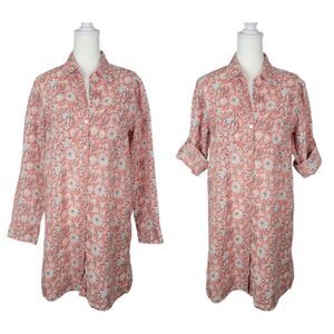Roller Rabbit Rolled Tab Sleeve 100% Linen Button-up Dress Size Small